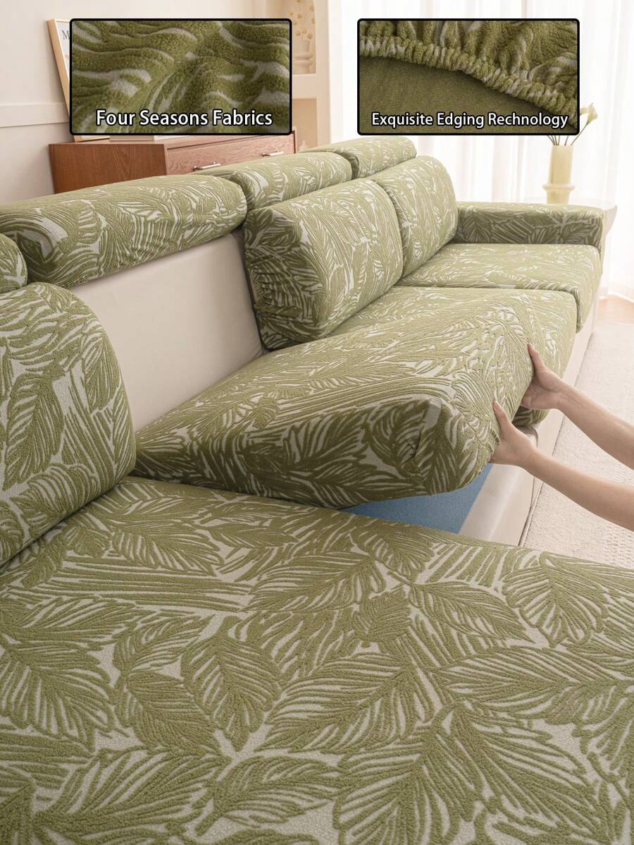 1 pieza Funda de sofá jacquard de hoja 3D, antideslizante, fácil de limpiar, adecuado para sala de estar, dormitorio, oficina, 4 estaciones, amigable para familias con niños y mascotas