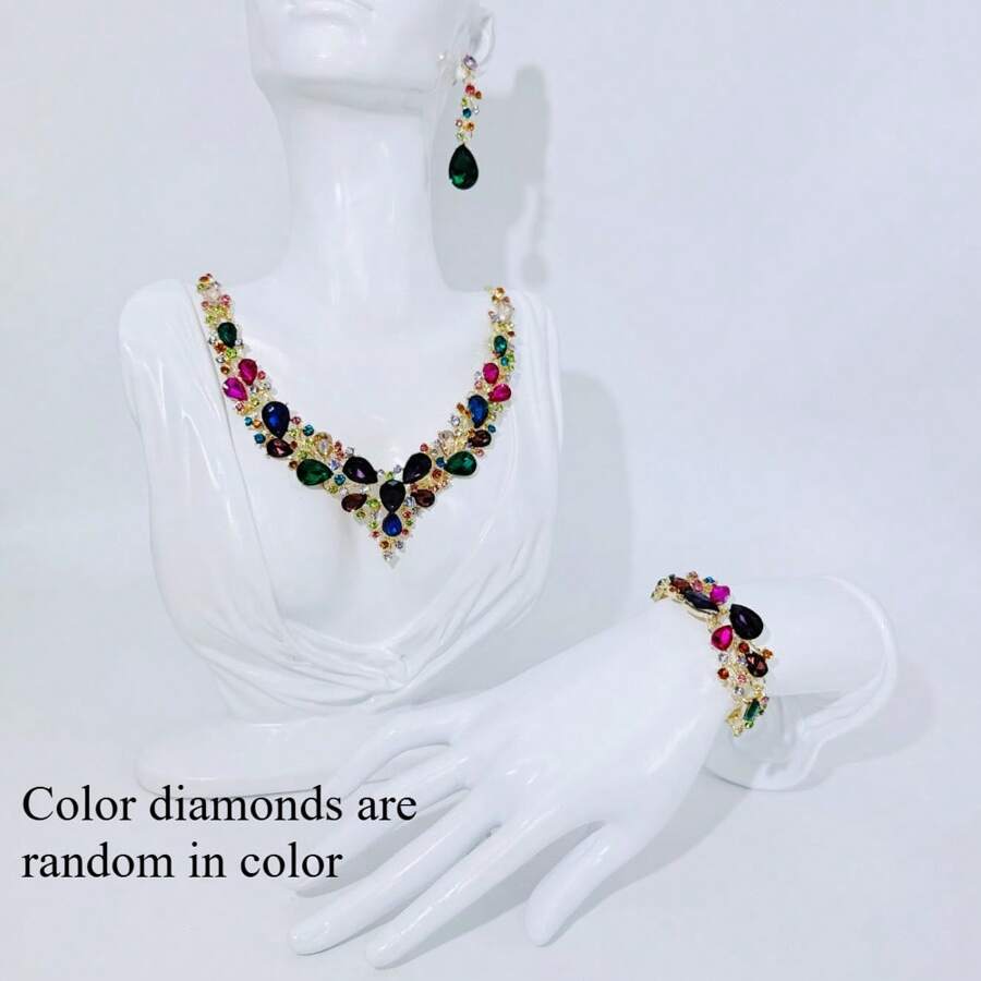 Set Of Luxury Elegant Women Jewelry Set, Fashionable Necklace Earrings Bracelet 4pcs, Suitable For Bride Wedding, Gala, Formal Occasion