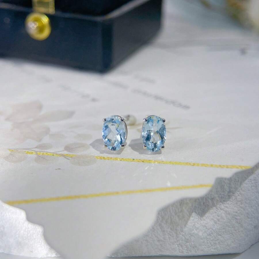 1 par de pendientes tipo botón ovalados de plata de ley 925 con diseño minimalista, para uso en oficina/negocio para mujeres