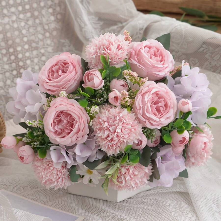 3 Buquês Artificial de Peônia, Hortênsia e Crisântemo, Flores Artificiais de Toque Real, Buquê de Mão Nupcial, Decoração Residencial e de Escritório, Arranjo Floral Artificial, Decoração de Jardim, Casamento, Aniversário, Chá de Bebê, Decoração de Outono