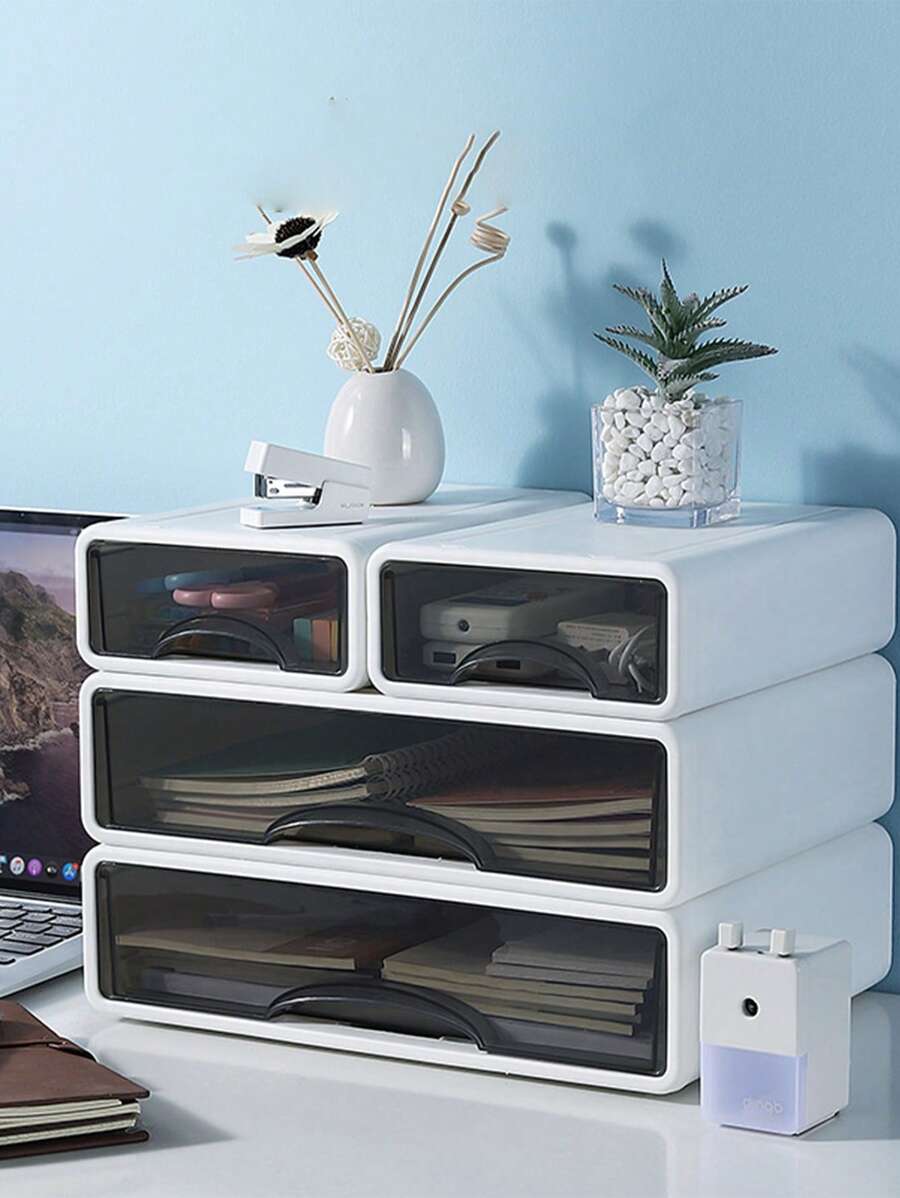 1pc Small Stackable Storage Drawer, Stackable Drawers Mini Desk Bath Storage Organizer Cute Drawer Organizer Plastic Desktop Office Pen Makeup Tape