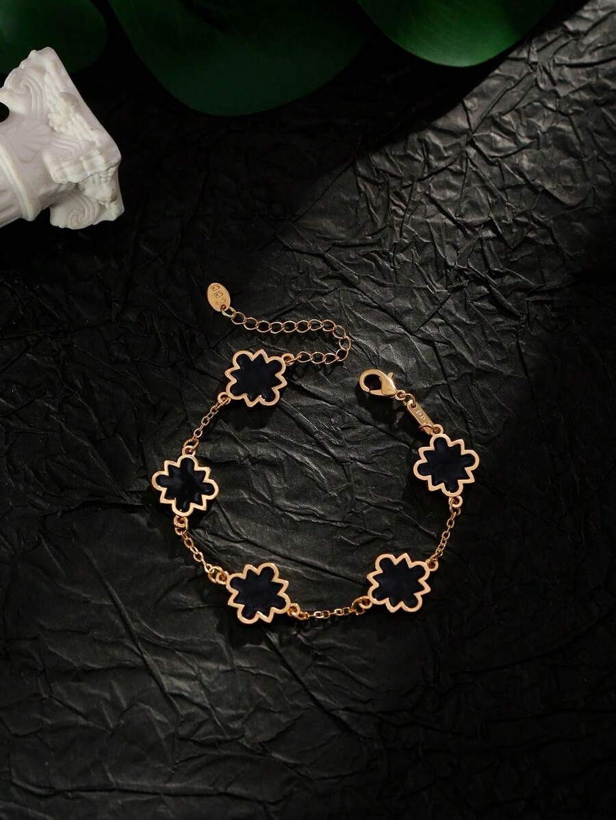 1 Stück minimalistisches schwarzes dekoratives Armband in Blumenform, modisch und vielseitig für den täglichen Gebrauch