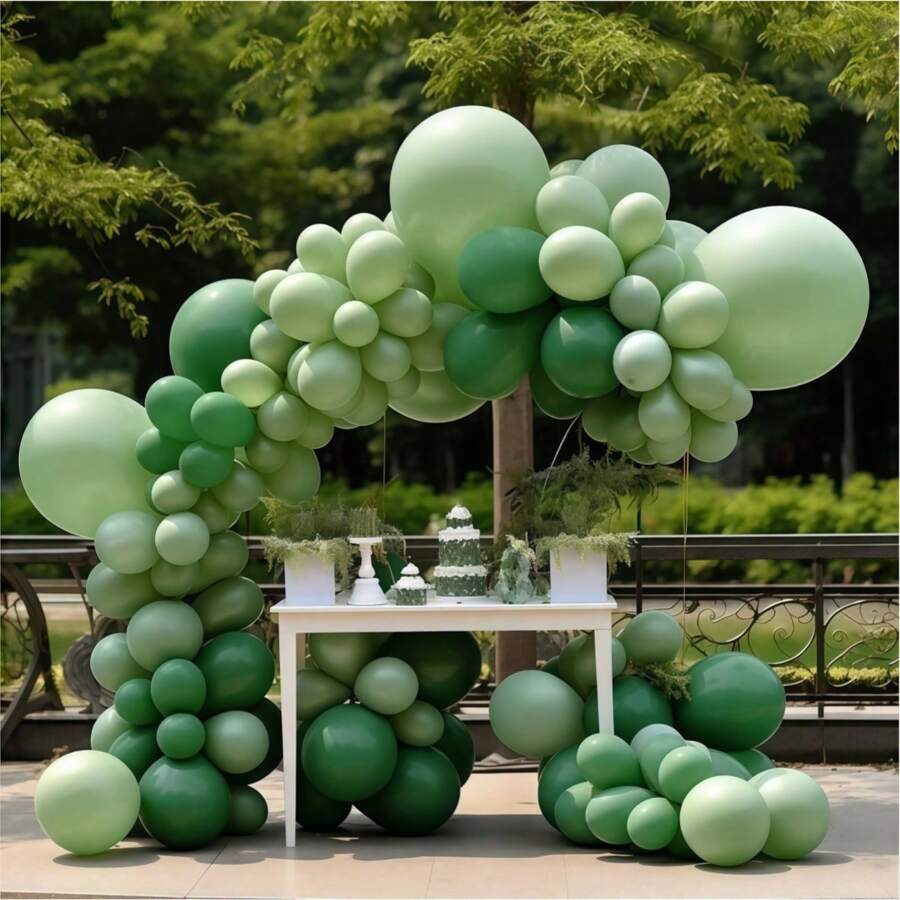 87pcs Vintage Olive Green Balloon Garland Arch Kit, Includes Different Sizes (5inch, 10inch, 12inch, 18inch) Green Latex Balloons, Suitable For Zoo Birthday Party Decor, Christmas, Mother's Day, Graduation