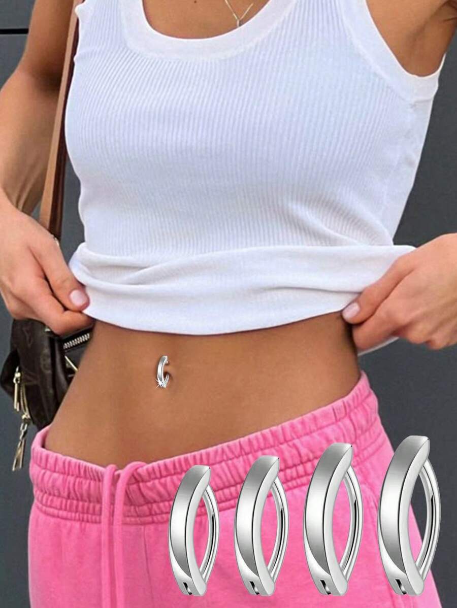 1PC 925 Sterling Silver Clicker Belly Button Ring Belly Button Rings Belly Barbell Piercing Navel Barbell Body Jewelry
