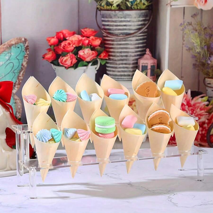 1pc 12-Hole Transparent Acrylic Ice Cream Cone Stand, Crispy Cone & Candy Display Holder
