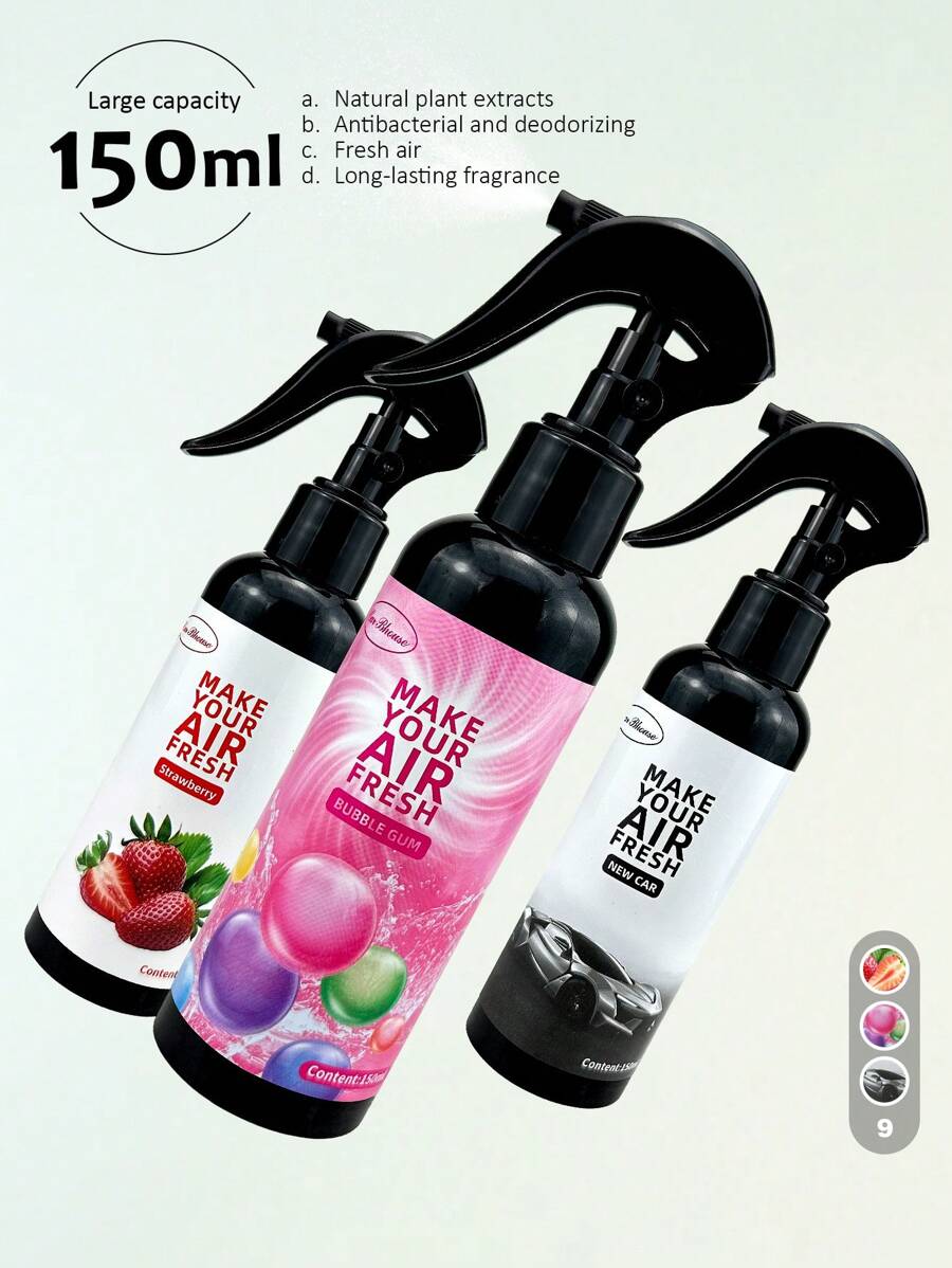 1 peça/2 peças, 150ml/5,07oz, Spray de Aromaterapia com Extrato Vegetal, Purificador de Ar Forte para Roupas, Casa e Carro, Difusor de Aroma, Emissão Natural para Remover Odores, Tornar o Ar Fresco, Acalmar Emoções, Criar uma Atmosfera Romântica, Baunilha, Chiclete, Cereja, Morango, Jasmim, Limão, Gelo Preto, Carro Novo, Colônia, Adequado para Decoração Doméstica, Carros, Salas de Estar, Quartos, Banheiros, Salas de Estudo, Presentes de Aniversário e Formatura, Portátil