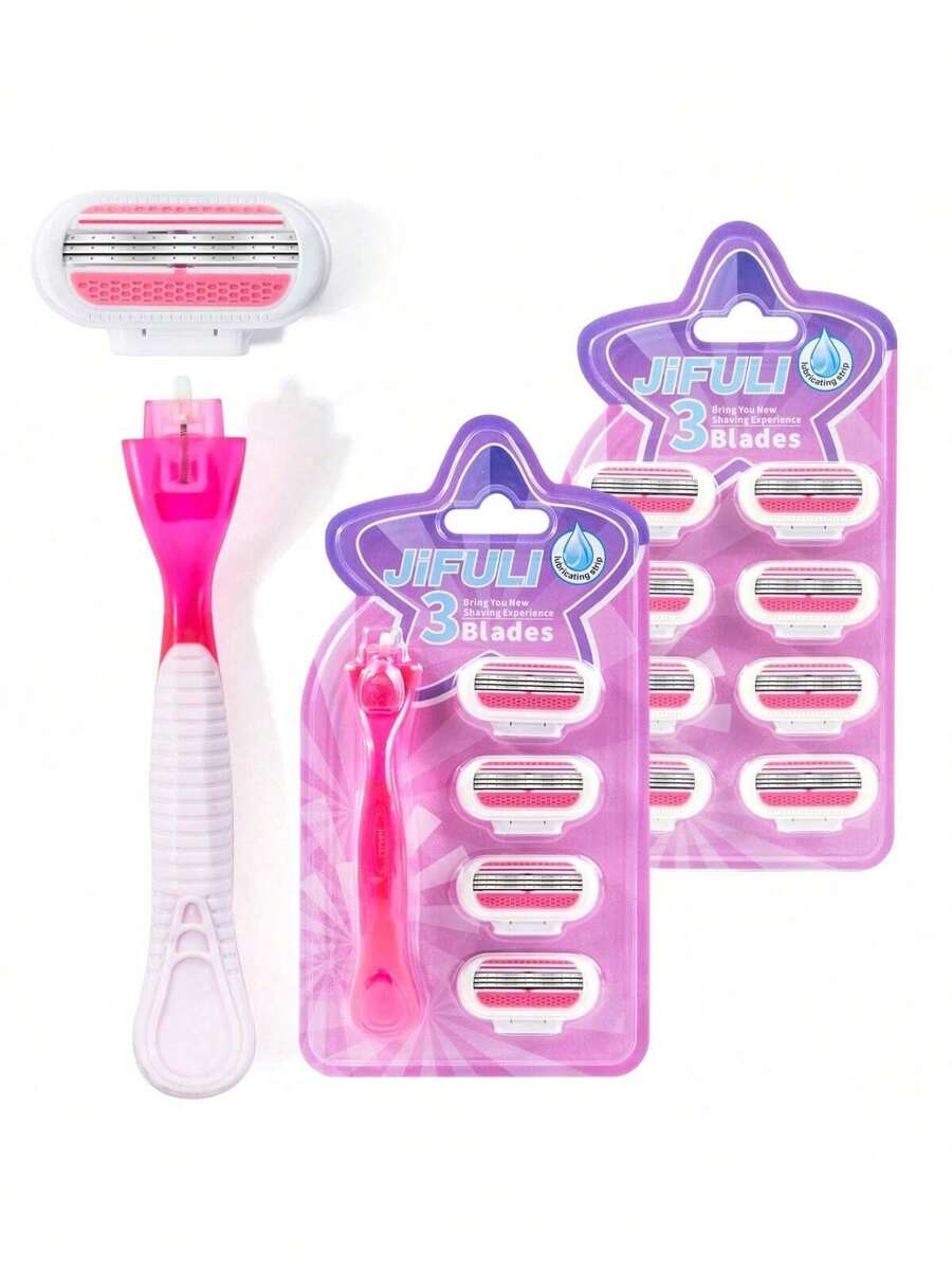 jifuli Lâmina de Barbear Manual Removível para Mulher de Maiô Bikini com Lâmina de Aço Inoxidável de 3 Camadas