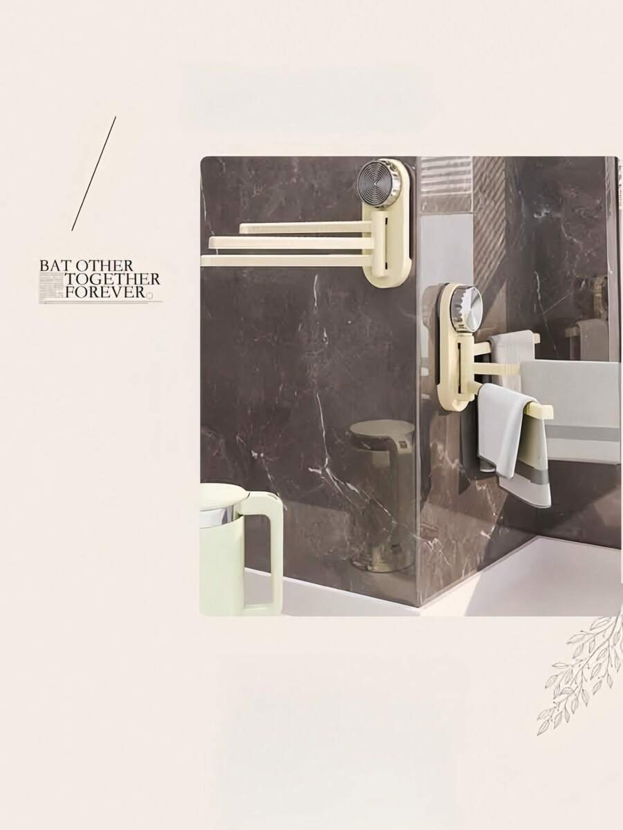 1pc 180 Degree Rotating Suction Cup Towel Rack, High-End Cream Style Convenient Towel Holder, Bathroom Wall Mounted Hook, No Drilling Required
