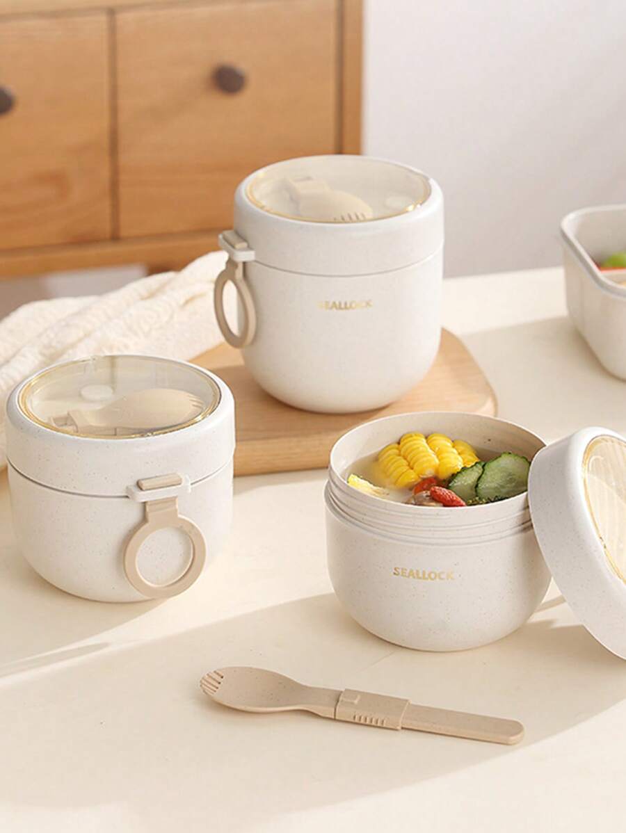 800ml/600ml- Wheat Fiber Soup Cup - Stainless Steel & PP Dual Inner Pot, Portable Microwave Lunch Boxes, Soup Bowls, Flasks To Take To The School Office As Food Storage Containers,Ergonomic Cylindrical Design With Arc Base, Nutritious Breakfast Soup Cup,Soy Milk, Porridge, Oatmeal, Milk, Suitable For Work, School, Bento Box, Gift,Simple Style (Send Fork)Graduation Season, Vacation,Back To School