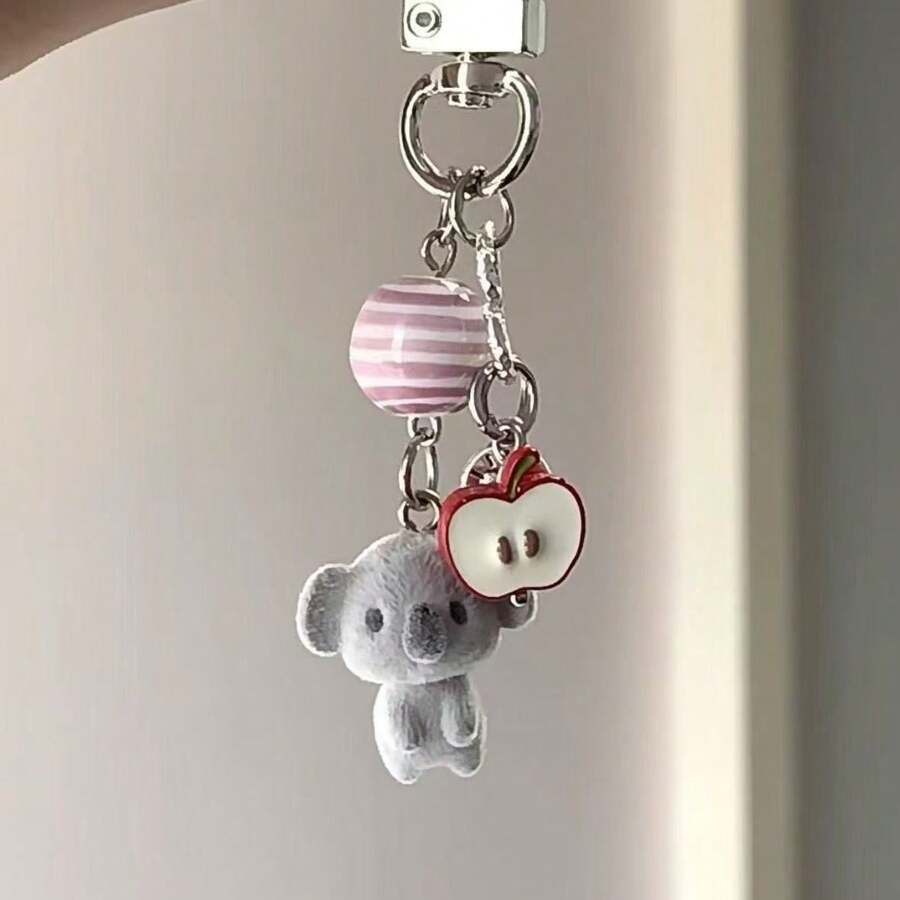 1pc Cute Plush Cartoon Keychain, Versatile Pendant For Schoolbag, Girly Design Car Accessories Bag Charm