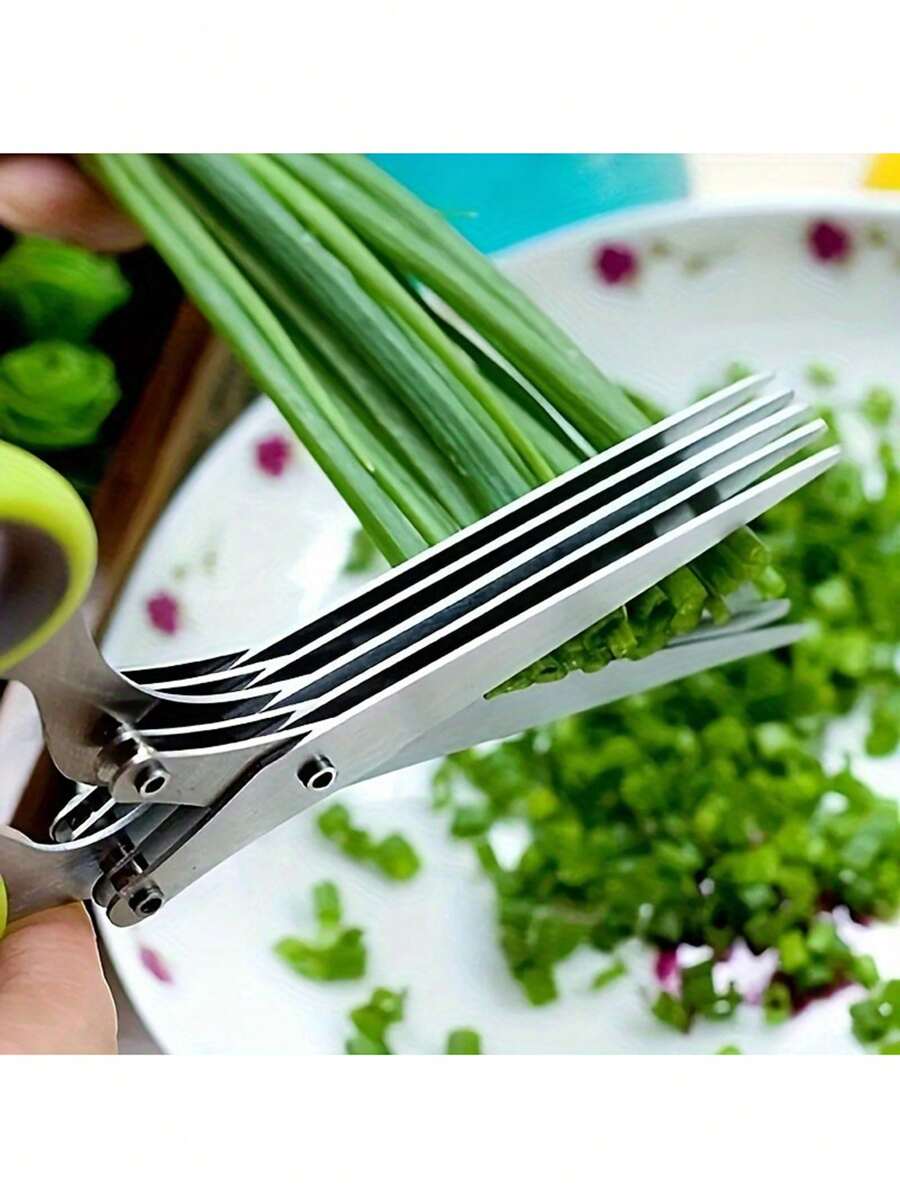 1pc Multi-Functional Stainless Steel 3/5 Layer Kitchen Scissors Pepper Shredded Chopped Scallion Cutter Laver Cut Cooking Tool