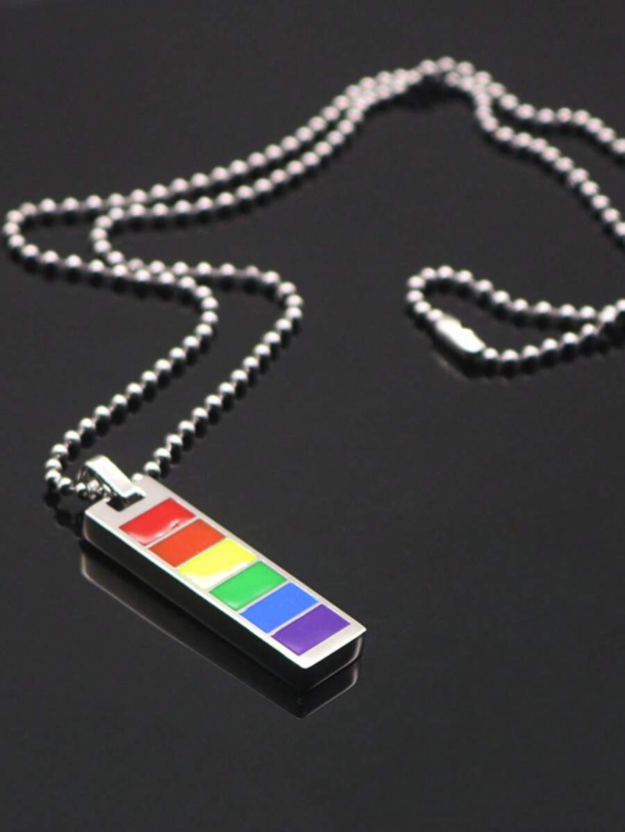 1pc Titanium Steel Plain Rectangle Necklace, Multicolor Unisex Couples Necklace, Personalized Men Accessories, Suitable For Music Festival & Daily Wear