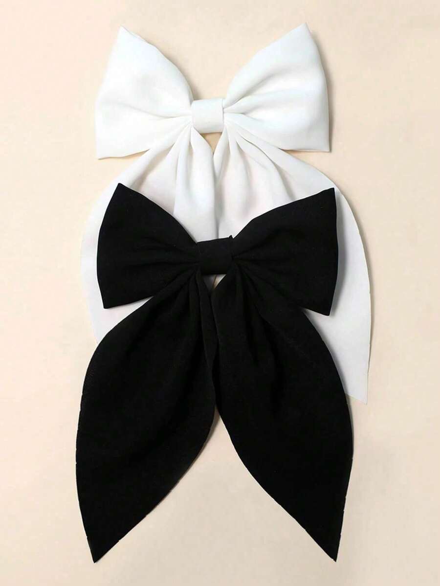 2 Pcs Small Simple Versatile Hair Bows Fashion Black And White Girls Bow Hair Clip Hair Accessories