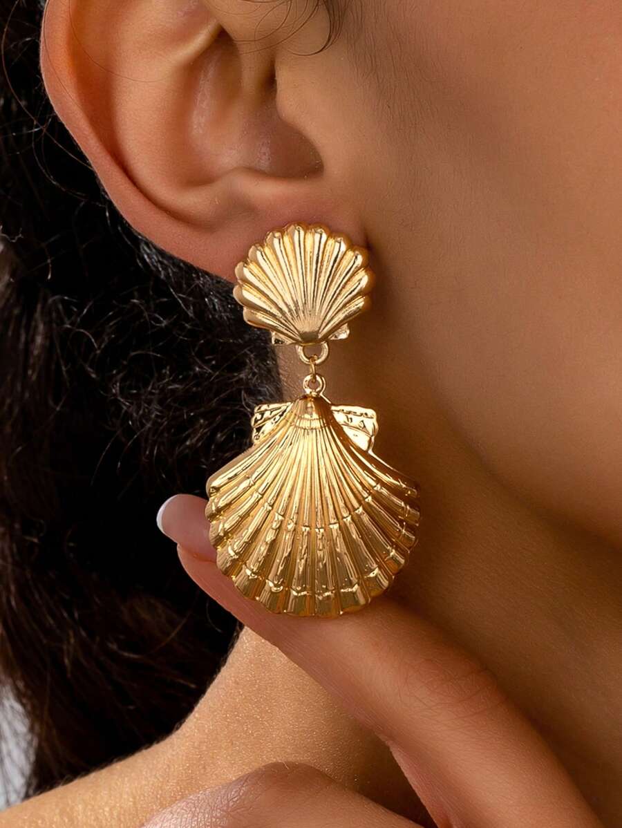 1 par de aretes con decoración de concha, adecuado para uso de mujer en vacaciones, playa, viajes, como regalo