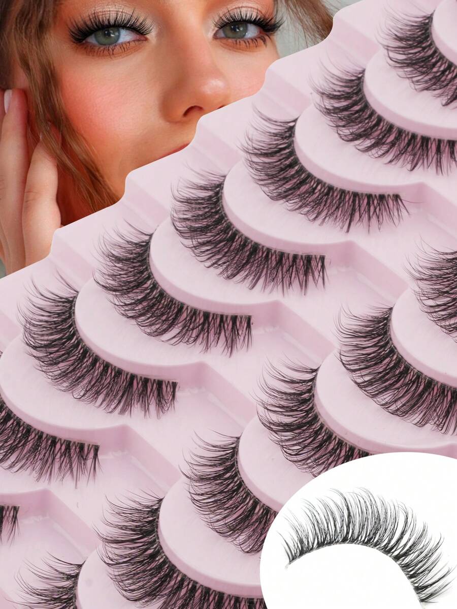 10 Pairs Natural Transparent Stem Lashes 3D Imitation Mink False Eyelashes, Suitable For Women's Daily Makeup And Date Wear
