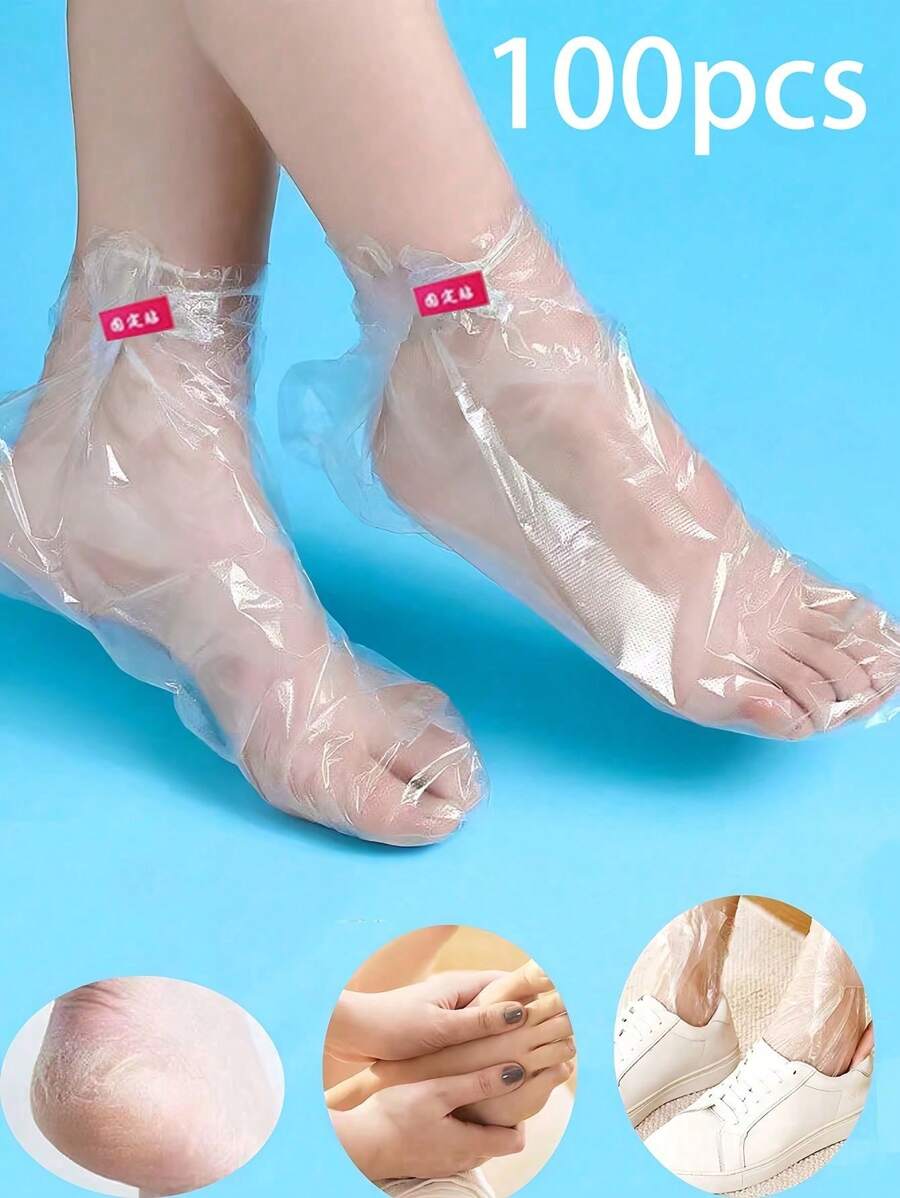 10/100/ Disposable Plastic Foot Mask, Moisturizing And Crack-Proof Foot Protector, Soft, Comfortable, Moisturizing And Transparent, Very Suitable For Daily Use With Body Cream, A Must-Have For Home Spa Travel(Random Fixed Sticker Color),Kitchen,Bathroom,Home,Household Supplies