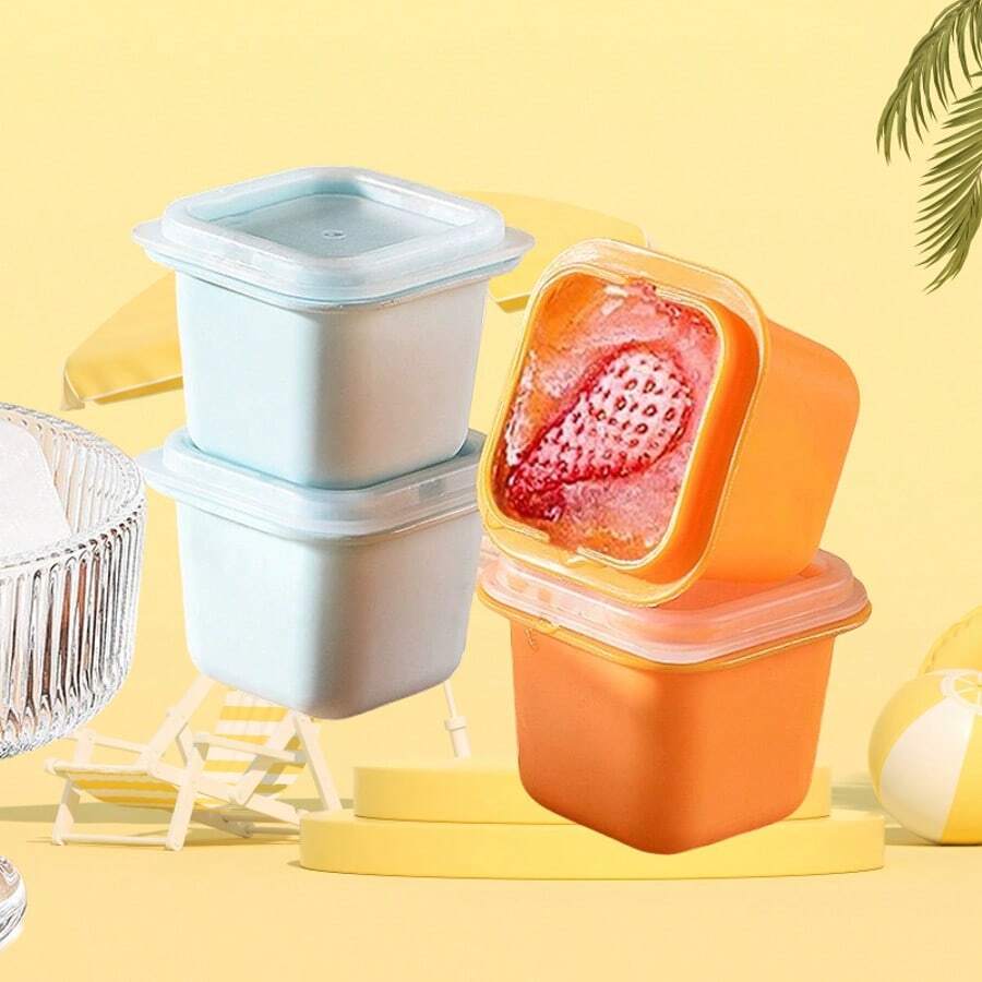 Easy Release Ice Cube Tray, Fridge Standalone DIY Homemade Baby Food Ice Popsicle Mold Ice Cream Maker Plastic Ice Box