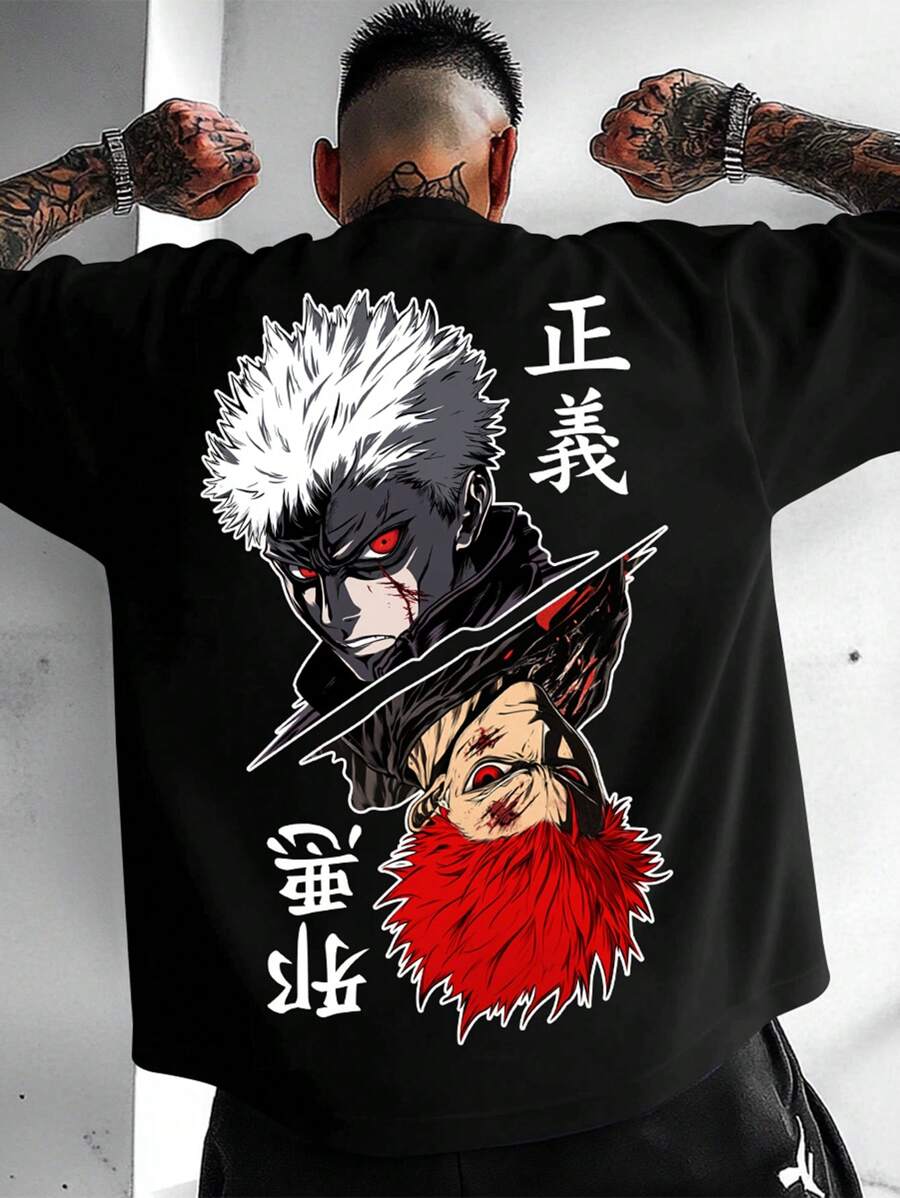 Minimalist Crew Neck Anime Graphic Short Sleeve T-Shirt, Summer