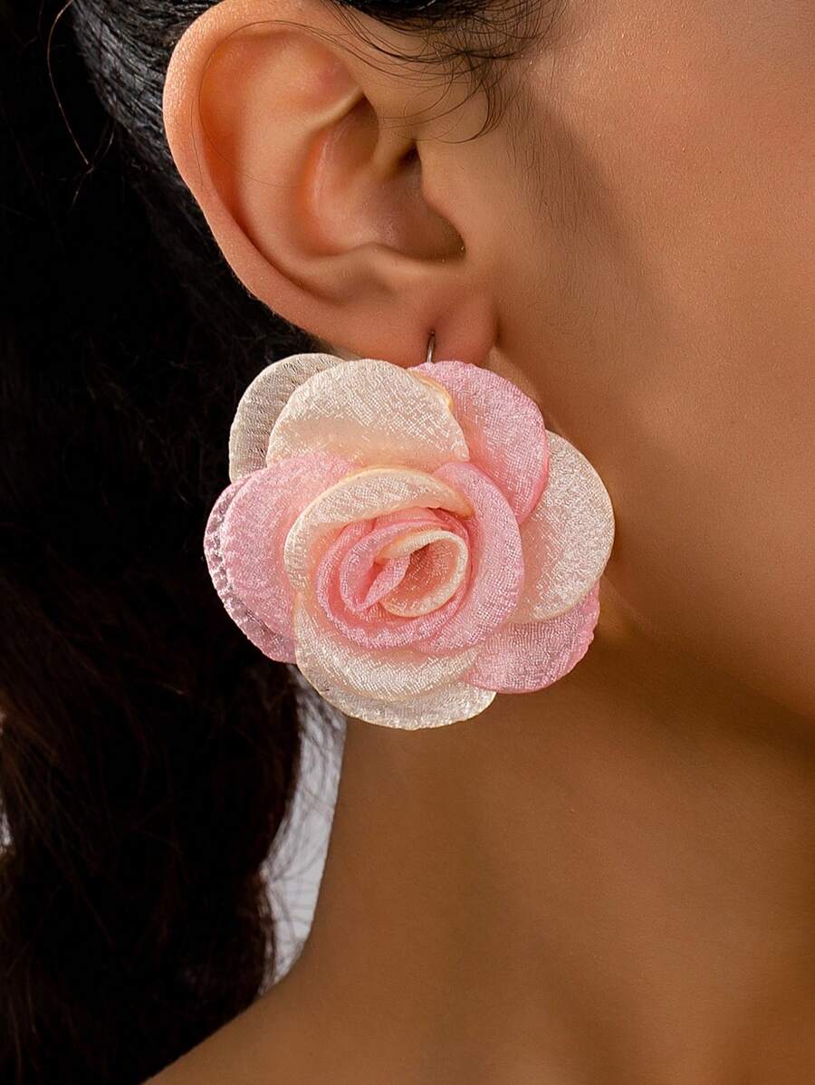 1 Pair Fashionable Pretty Pink Flower Drop Earrings, Suitable For Women, Daily Wear, Street Style, Gift