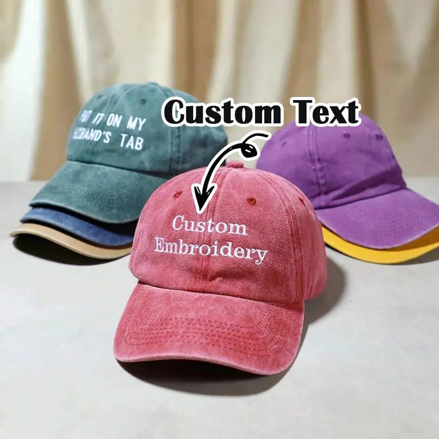 1pc Custom Text Embroidered Hat, Personalized Cap, Vintage Baseball Hat, Gift For New Dad Mom, Gift For Bride, Bachelorette