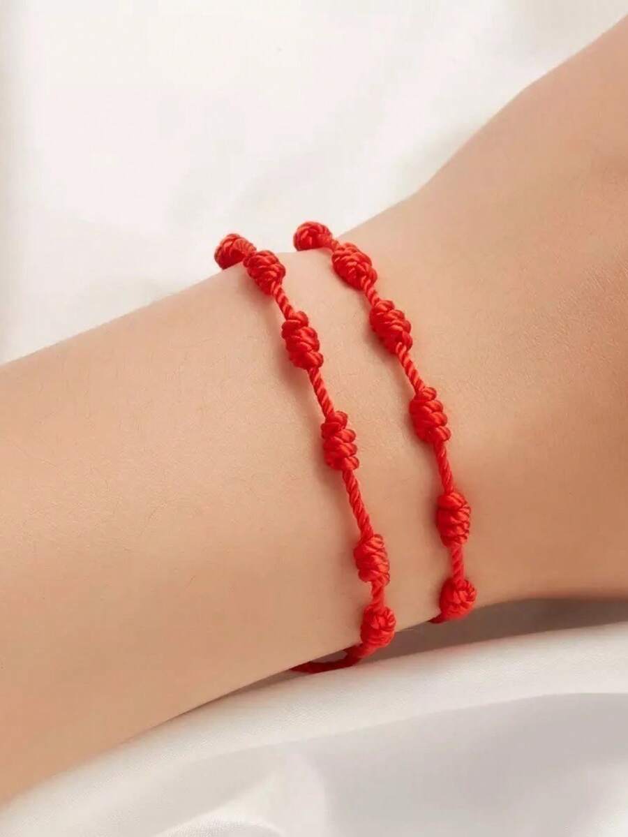 Kit 4 Pulseira Vermelha De 7 Sete Nós Kabbalah Afastar O Mal