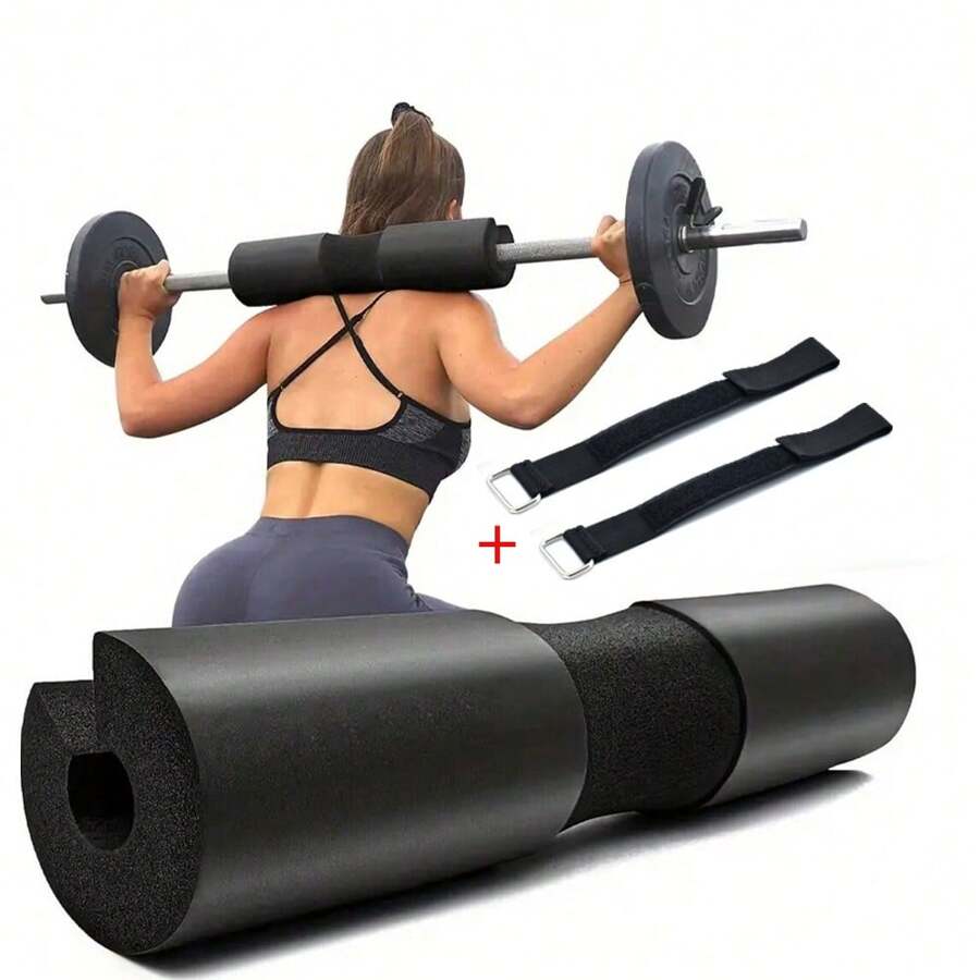 1PC Black Gym Hip Thrust & Barbell Training Pad, With 2 Straps, Thicken Foam ShoulderCushion, Perfect For Gym Workout Weightlifting, Sport Strength Training, Sport, Gym, Home Exercise, Sport Accessories, Gym Accessories, CrossFit Accessories