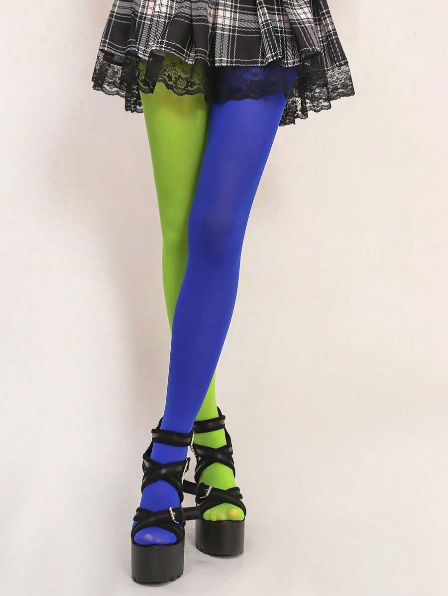 1 Pair Dual Color Pantyhose For Women, Sculpting, Slimming Leggings, Striped Tights, Sexy European Style