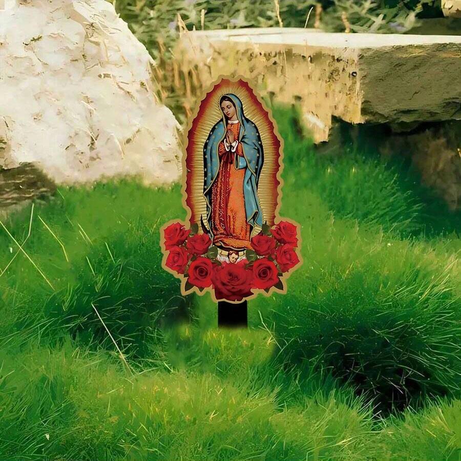 11.8"X5.5" Our Lady Of Guadalupe Outdoor Art Metal Statue, Religious Portrait Decor For Planters And Landscaping, Perfect Holiday Or Birthday Gift