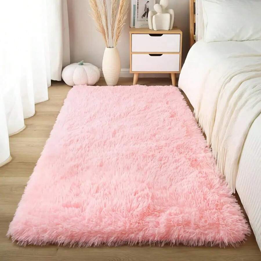 1 Pc Soft Modern Indoor And Outdoor Plush Pink/Grass Green/Camel Carpet For Bedroom Living Room Dormitory Kids Room Home Decoration Non-Slip Polyester Fiber Comfortable Kids Room Decoration Floor Carpet