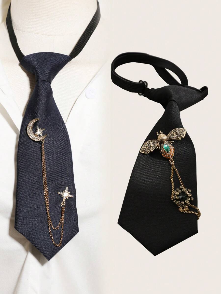 1 pieza Elegante corbata corta con decoración metálica de luna, estrella, insecto y floral en estilo Ins para mujeres