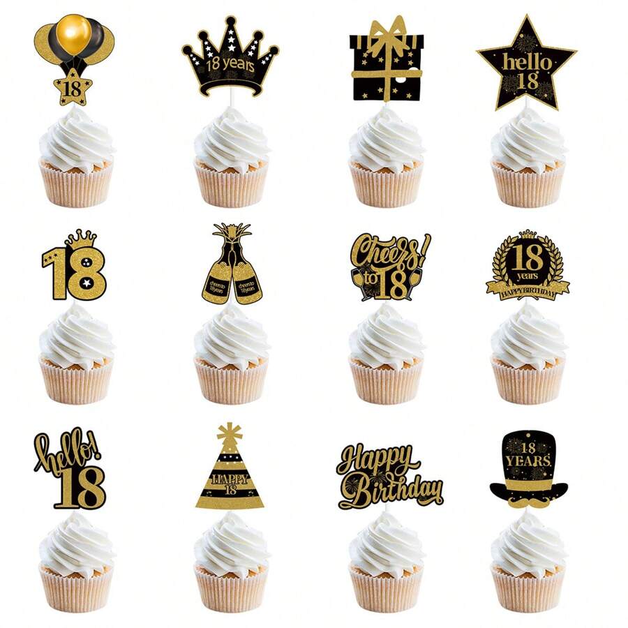 12pcs Happy 18th 30th 40th Birthday Cupcake Plugin, Party Baking Desserts And Cake Accessories