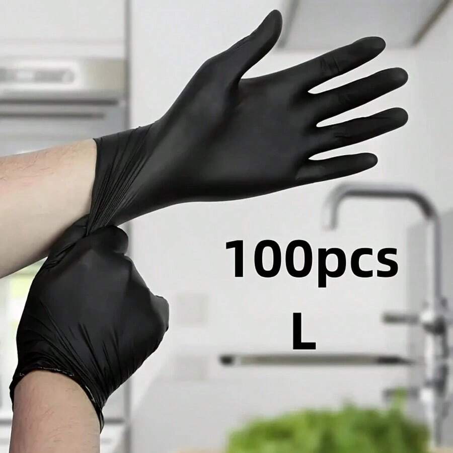 100 Stück schwarze Nitril-Einweghandschuhe - wasserdicht, staubdicht, ideal für Tätowierung, Haushaltsreinigung, Garten- und Schönheitsanwendungen