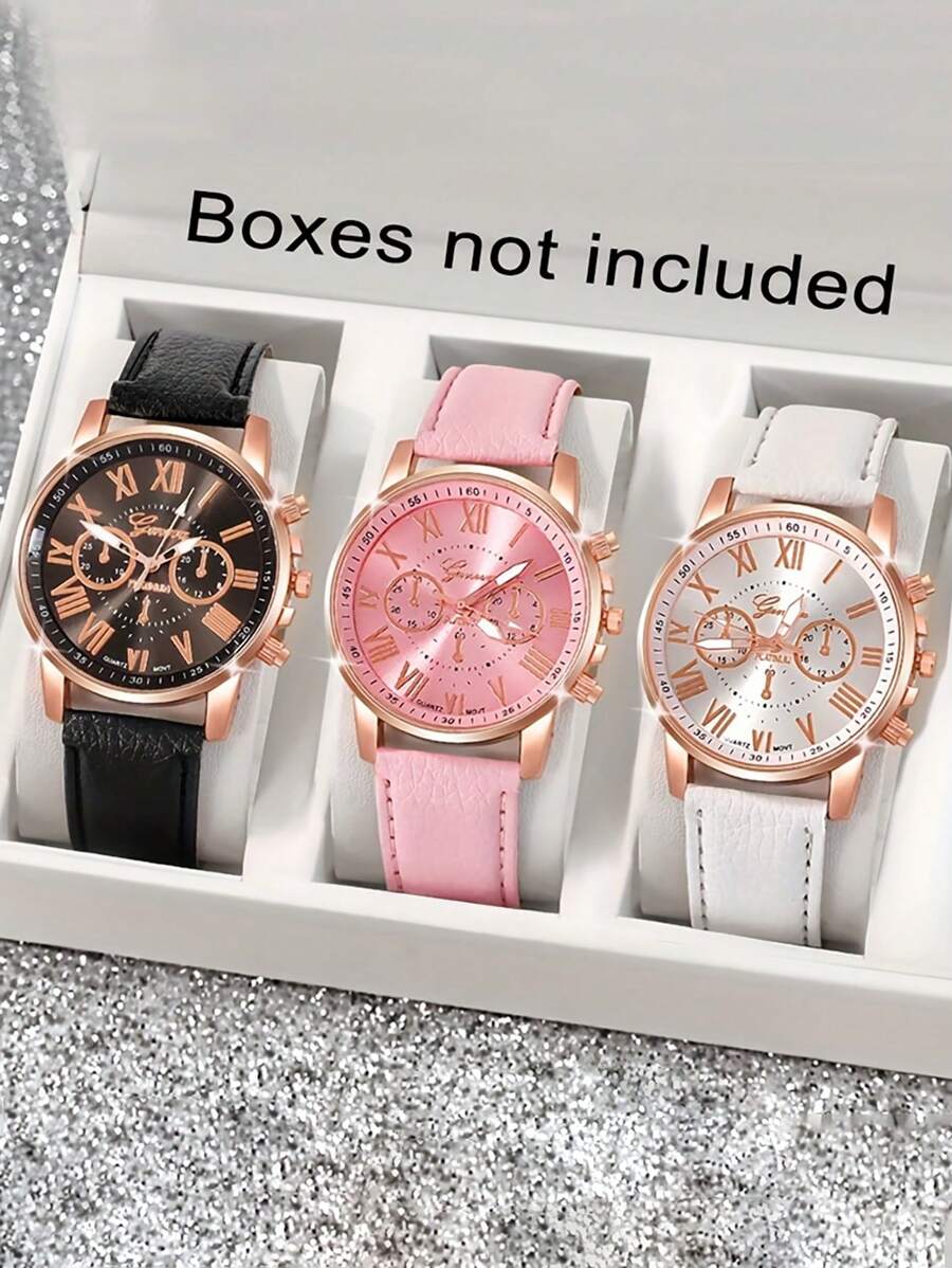 1/3/4/5 pièces Montres Élégantes pour Femmes en Quartz Romain - Cadran Rond à La Mode avec Bracelet, Idée de Cadeau Parfaite