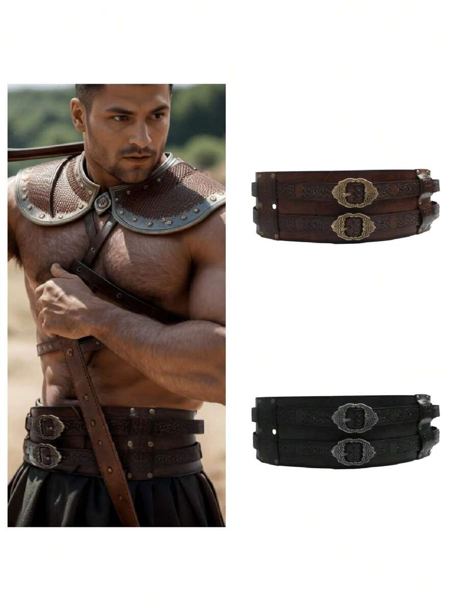 1 Pieza Cinturón vikingo Renacimiento Hombre Cinturón medieval Disfraz Cinturón celta Cosplay medieval Caballero Cinturón ancho Halloween