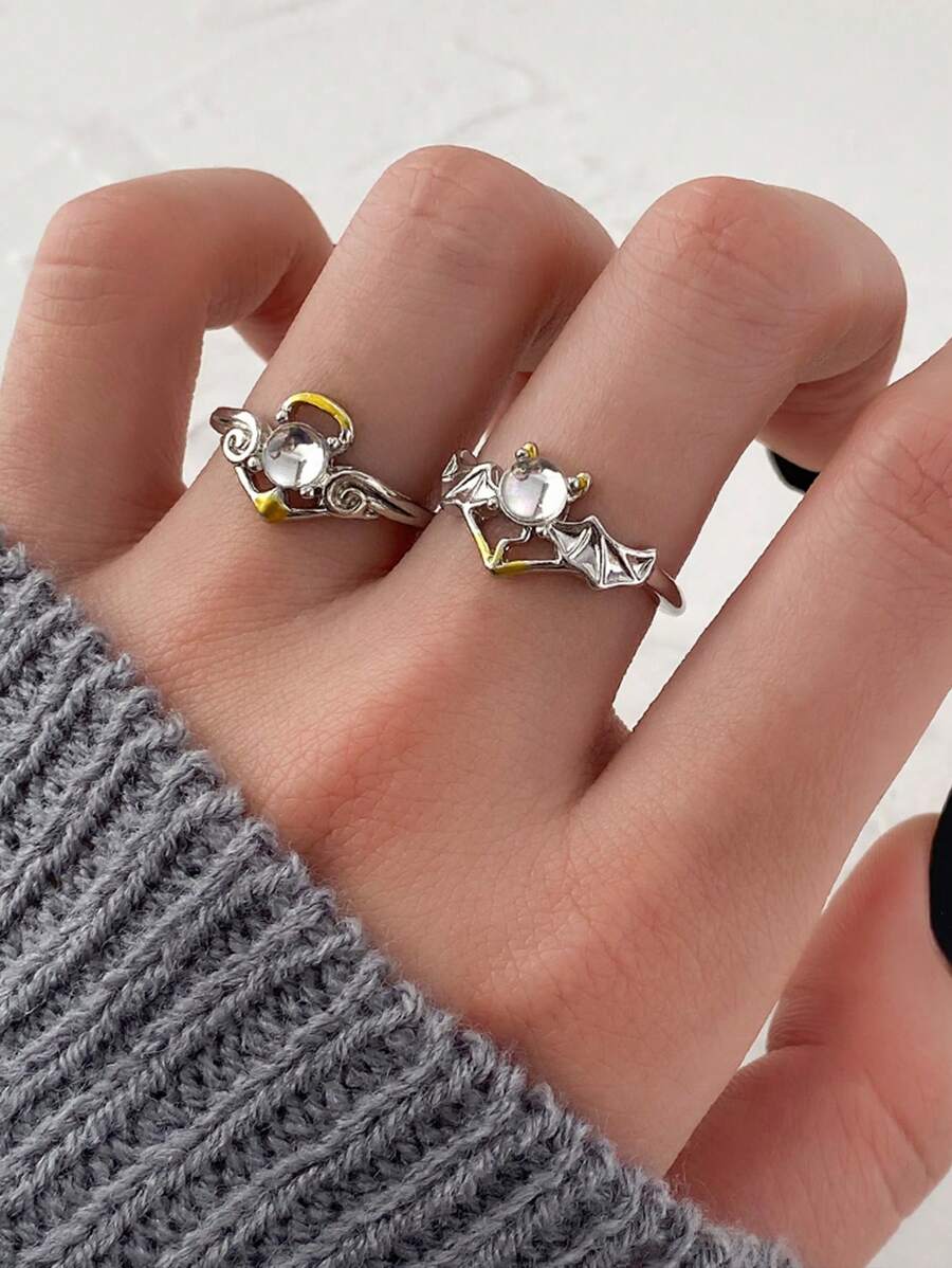 1/2pcs Angels And Demons Couple Cartoon Ring