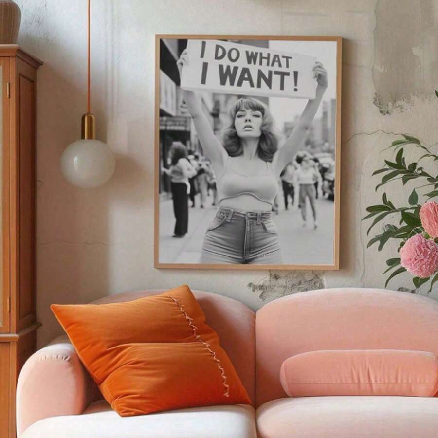 1PC I Do What I Want Wall Art, Vintage Woman Protest Canvas Wall Art , Black And White Print, Girl Power Art, Print, Retro Wall Decor,For Dorm,Apartment,Bedroom,Living Room,Modern Home Decoration Unframed