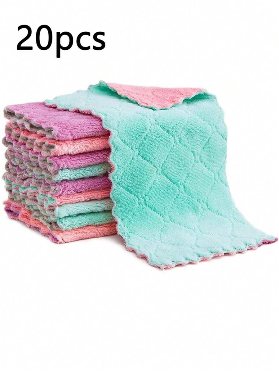 5/10pcs Random Color Microfiber Cleaning Cloths, Absorbent Kitchen Towels, Multi-Purpose Reusable Dishcloths, Washable Non-Linting Cleaning Rags For Auto, Tea, Bowls, Furniture