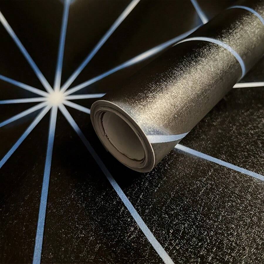 1 لفة ورق حائط لاصق ذاتي، نقوش هندسية باللون الأزرق والألماس والخطوط، من البولي فينيل كلوريد للزينة الجدران في غرفة النوم، والمعيشة، وال- KTV، والبار، وال- Counter، مقاس 950 * 45 سم / 374 * 17.71 بوصة ملصقات ورق حائط ديكور الغرفة