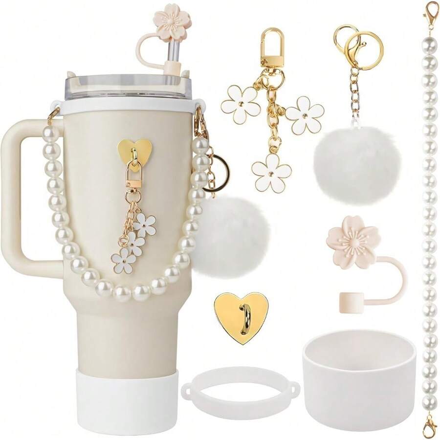 Juego de accesorios compatibles con vasos de 40 onzas, que incluyen tapa con pajita, para embellecer tu vaso. Regalos únicos para mujeres y útiles escolares.