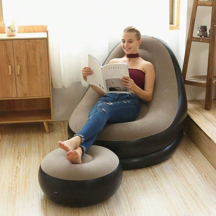 Nuevo sofá de felpa inflable para personas perezosas, sofá cama plegable con reposapiés, silla reclinable conveniente para exteriores