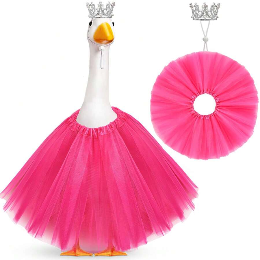 2pcs Princess Goose Outfit Crystal Rhinestone Goose Tiara Crown Tutu Skirt Goose Dress Cute Costume Decor For 17 ' 23 ' Cement/Plastic Porch Goose Spring Summer Party Outdoor Decoration