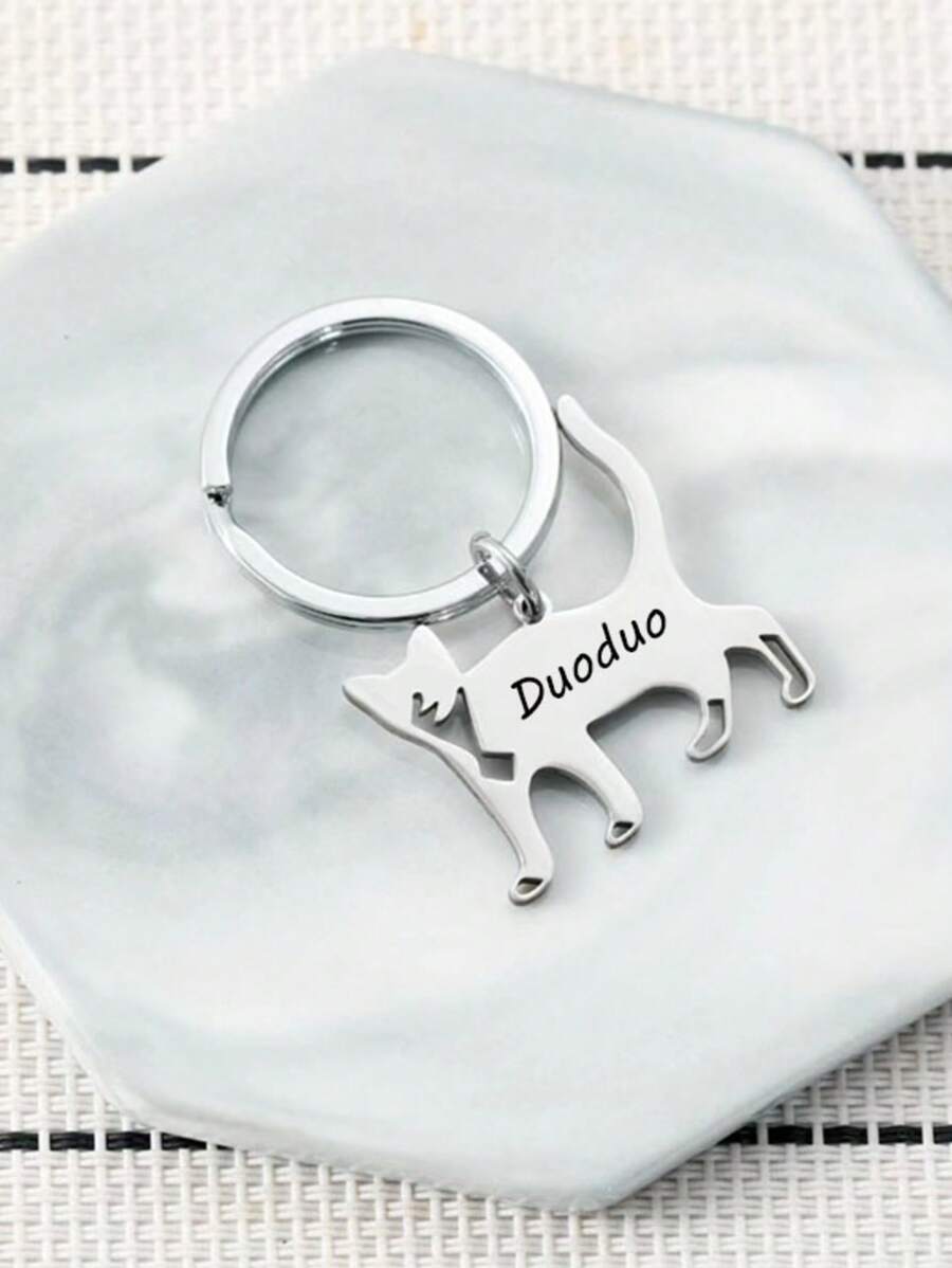 1 Peça Chaveiro de Aço Inoxidável Personalizado - Escolha a Fonte Adequada, Presente Gravado para Proprietários de Animais, Presente para Amigos, Pode Personalizar o Nome do Animal de Estimação