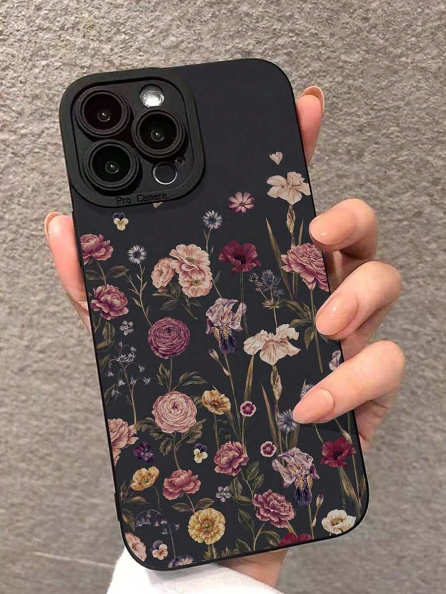 Perforowana prosta krawędź Ditsy Floral Czarna podstawa Kolorowe malowanie Etui na telefon antypoślizgowe kompatybilne z 14 Pro Max, 13, 11, XR, 7/8, Galaxy S22, S21, A16, A03s, A04, A12, A13, A14