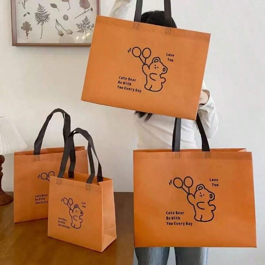10pcs/Caramel Colored Non-Woven Fabric Clothing Store Tote Bag, Shopping Tote Gift Bag Summer Cooling,Beach,Travel