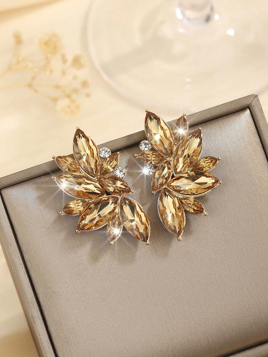 1 Pair Bohemian Metal Rhinestone Encrusted Luxurious Fashion Earrings, Exaggerated Design, High-End Quality, Suitable For Lady And Celebrity