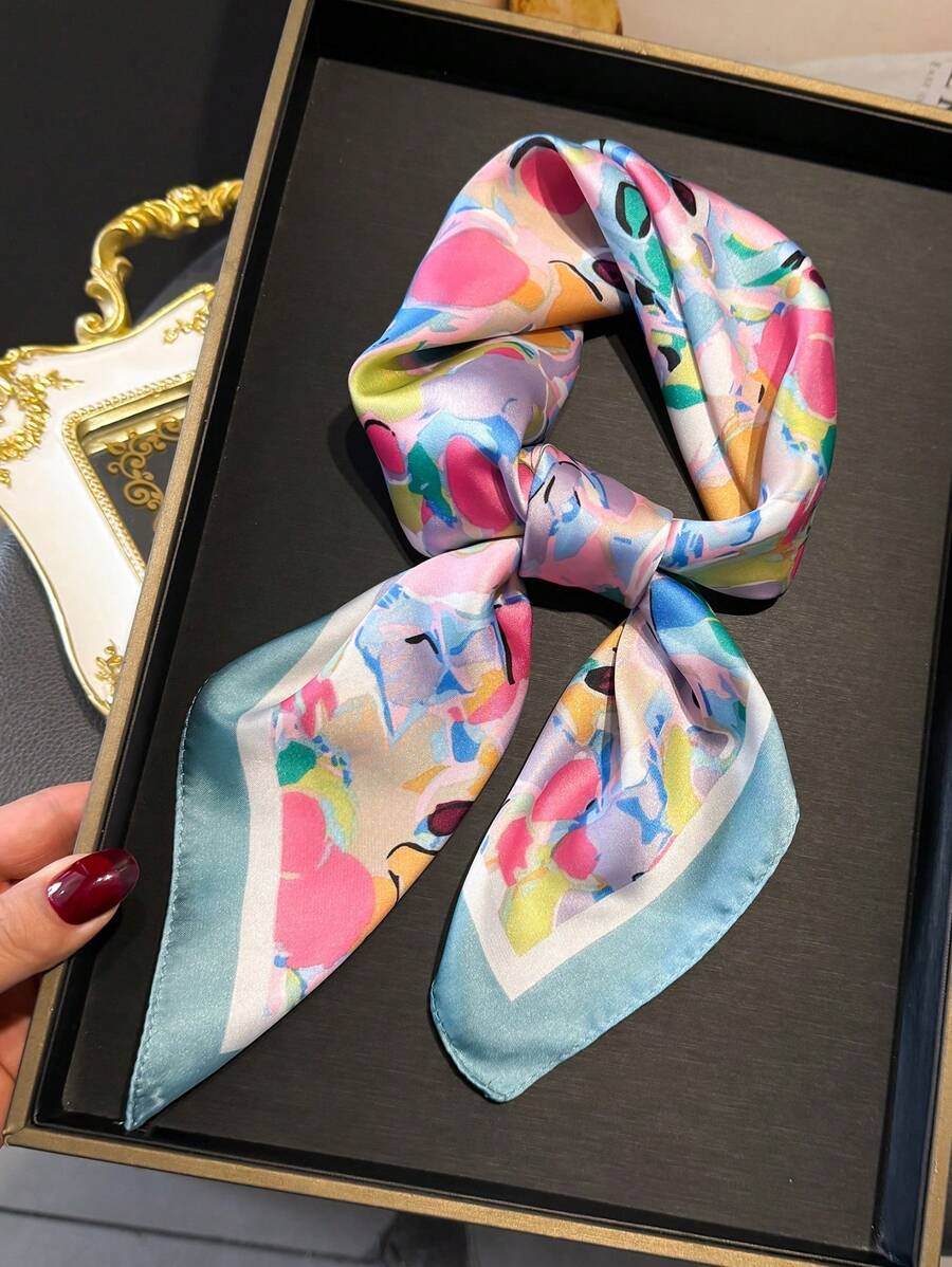 1 Stück Eleganter modischer bedruckter dünner Faux-Seide Schal, Boho Vintage Lässig Satinquadrat Schal, Bandana, eleganter modischer Frauen Halstuch, Schal, leicht und dünn, bequemes Frauen Tuch, Hijab, Abaya, Frauenkopfbedeckung, für tägliches Tragen und Ausgehen im Frühling, Sommer und Herbst, sowie als Muttertags- oder Frauentagsgeschenk, ideale Wahl