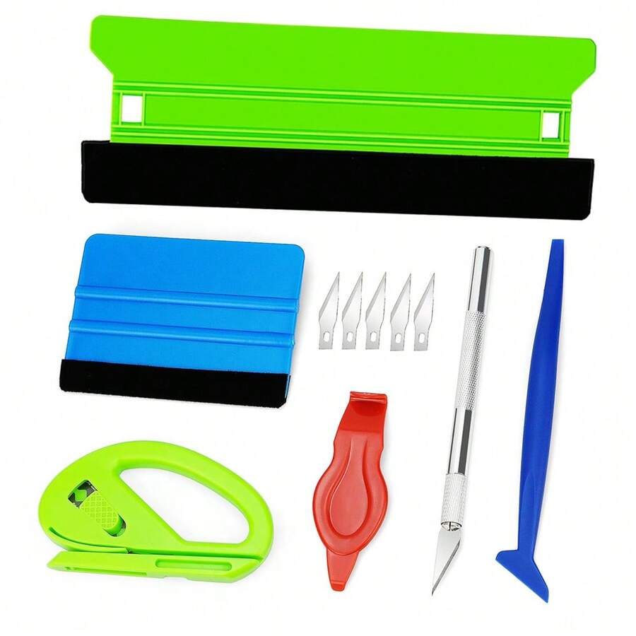 Kit di attrezzi per avvolgimento in vinile per auto, strumenti per pellicole per finestre, strumenti per tinteggiatura veicoli, include spatole in feltro da 21cm e 10cm, taglierina, spatola per bordi per installare avvolgimenti per auto, adesivi e grafiche per auto, carta da parati