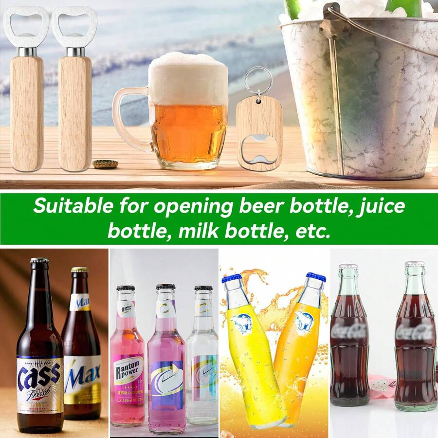 3Pcs Wooden Bottle Opener, Stainless Steel Bottle Opener And Keychain Beer Bottle Opener, Bottle Opener For Bar, Kitchen, Camping, Party, Gifts For Men