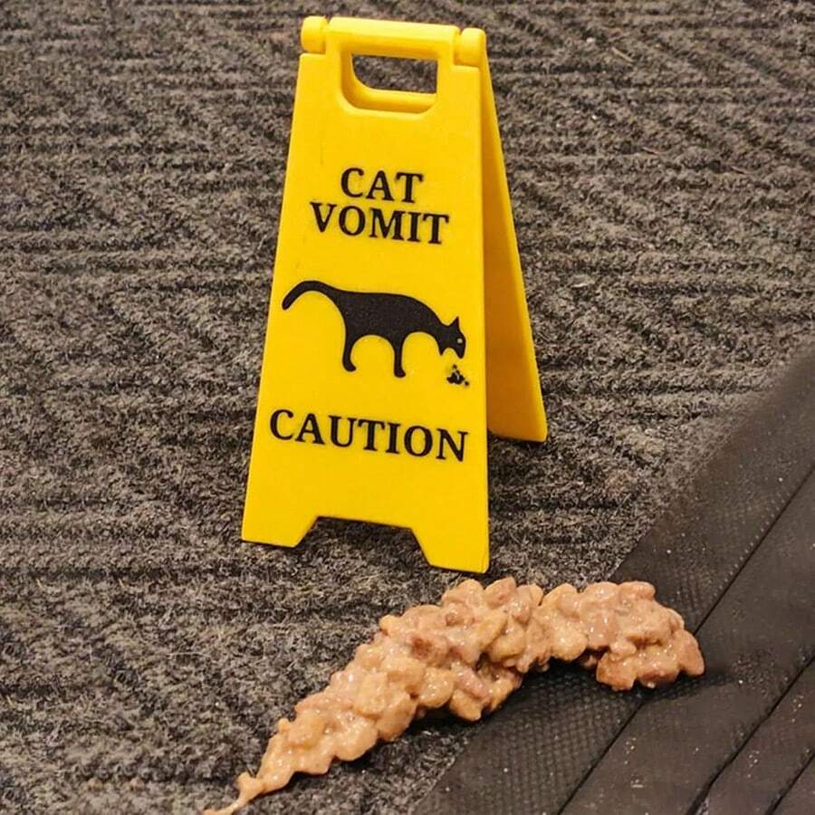 Cat Vomit Sign, Cat Vomit Caution Sign, Funny Vomit Warning Sign, 4 Inch Cute Gag Gift Cat Dog Vomit Sign Decor, 3D Printed Novelty Desk Decoration For Home, Office, Classroom