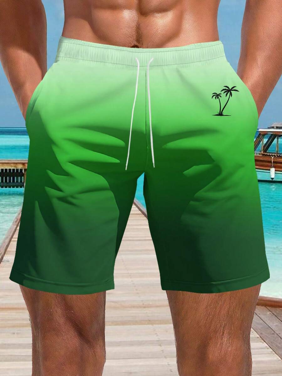 Shorts informales de playa para hombres con estampado 3D de estilo hawaiano - Secado rápido, cintura con cordón, perfectos para salidas de verano